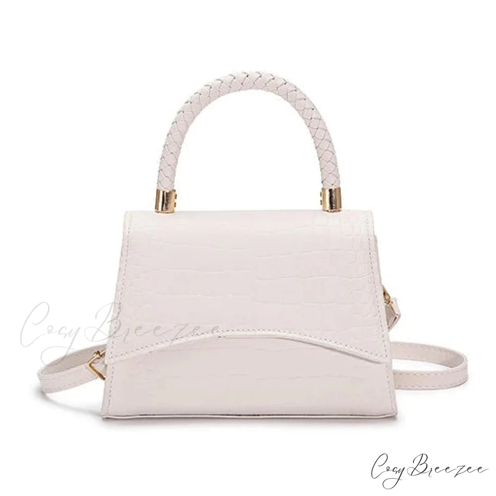 Solid PU Leather Casual Crossbody Top Handle Handbag White handbag-250126