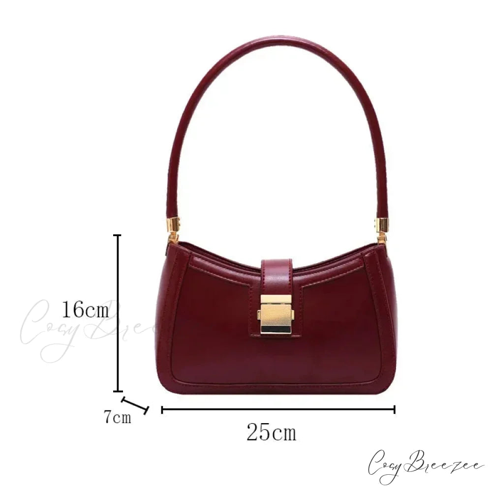 Solid PU Leather Trendy Lock Bag shoulder-250126