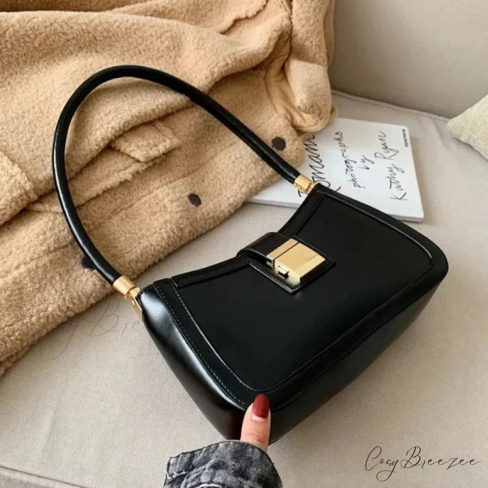 Solid PU Leather Trendy Lock Bag shoulder-250126