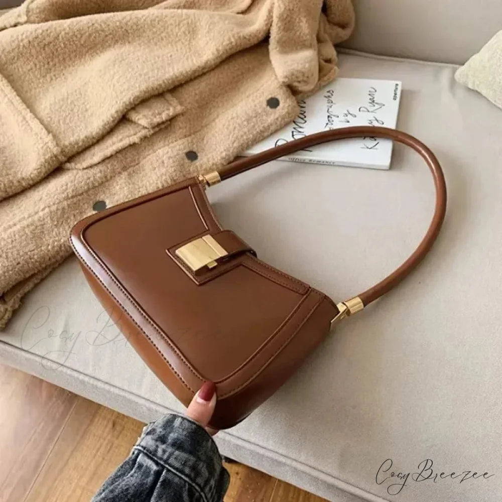 Solid PU Leather Trendy Lock Bag shoulder-250126
