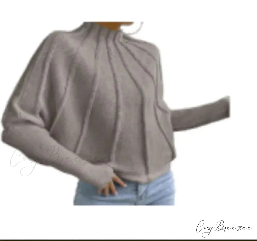 Solid Round Neck Batball Sleeve Loose Sweater gray / S swraters-241228