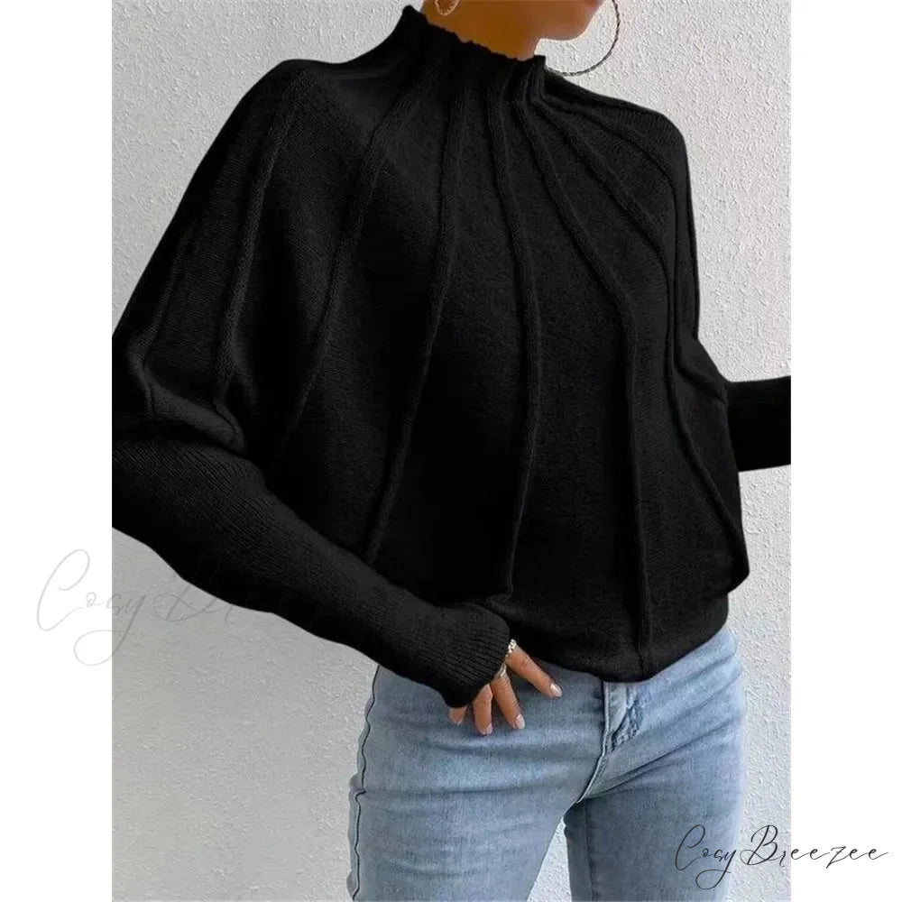 Solid Round Neck Batball Sleeve Loose Sweater swraters-241228