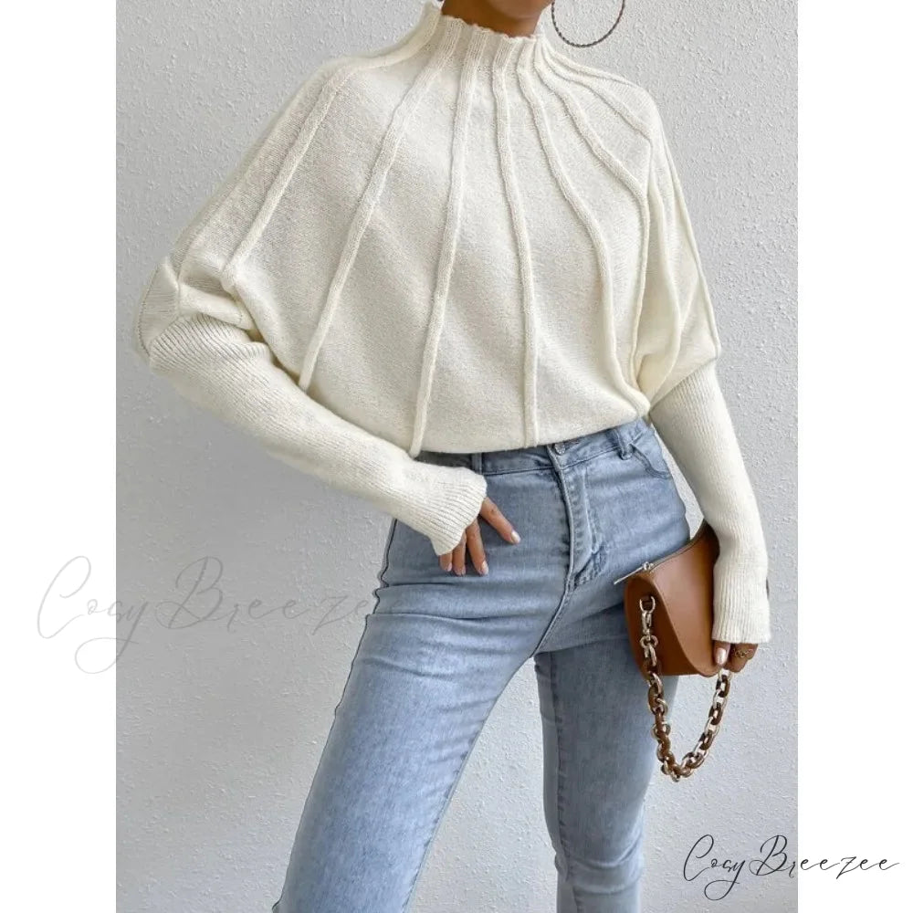 Solid Round Neck Batball Sleeve Loose Sweater swraters-241228