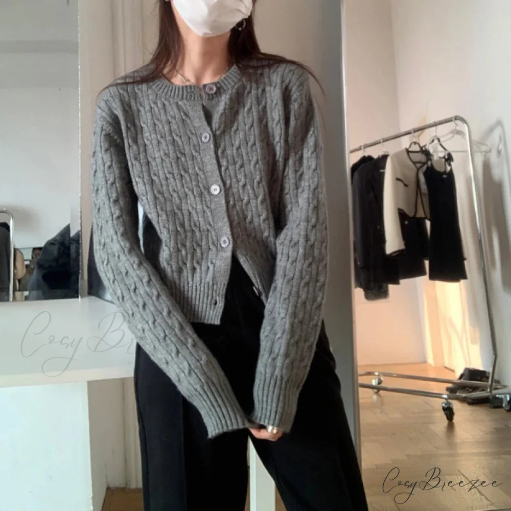 Solid Round Neck Single Breasted 2000s Style Knit Cardigan cardiagn-250126