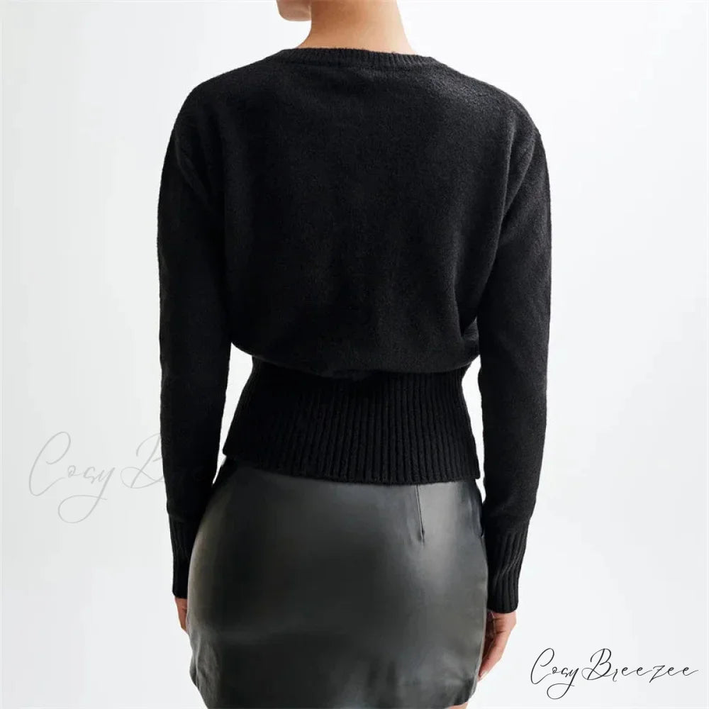 Solid Round Neck Single Breasted Y2K Style Knit Cardigan cardiagn-250126