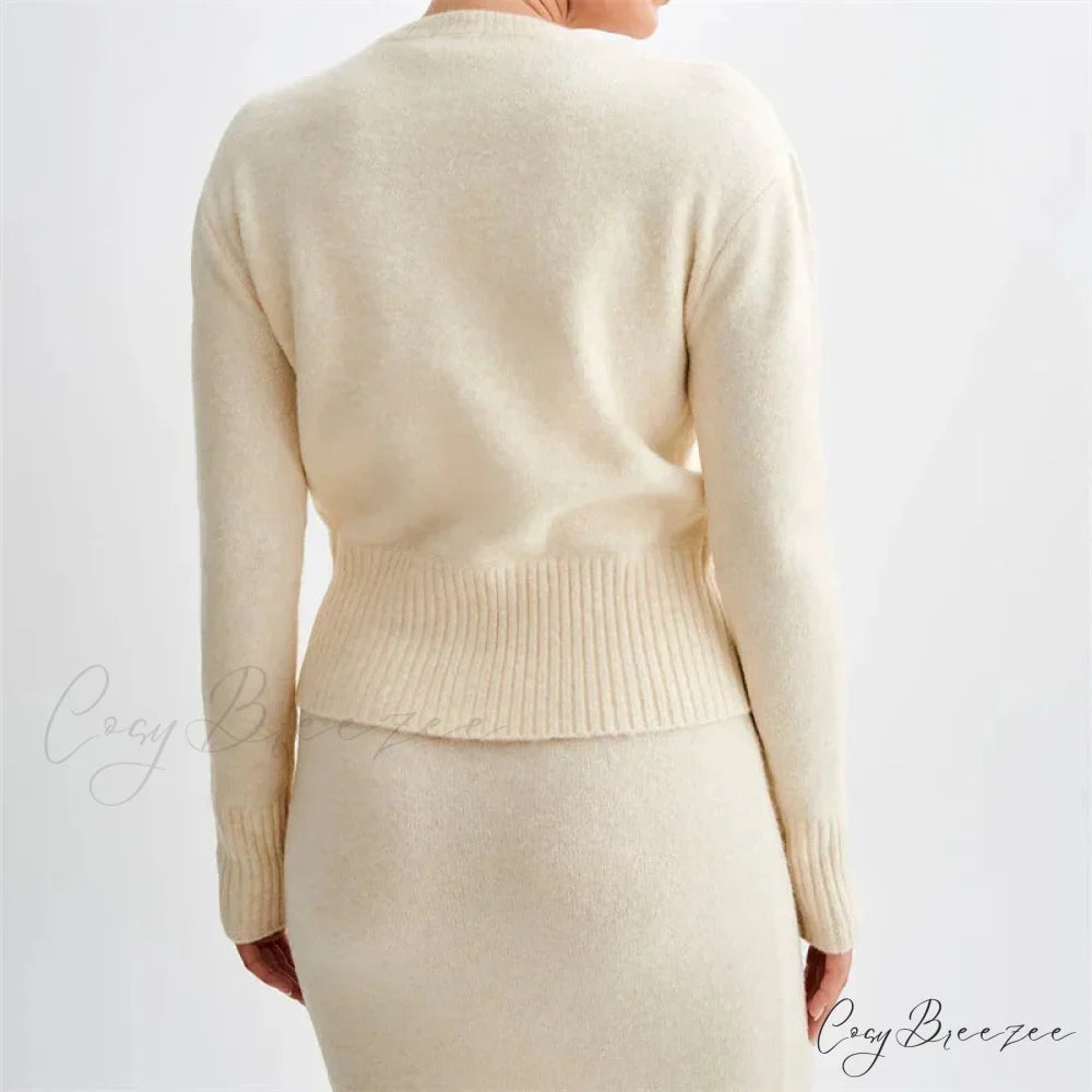 Solid Round Neck Single Breasted Y2K Style Knit Cardigan cardiagn-250126