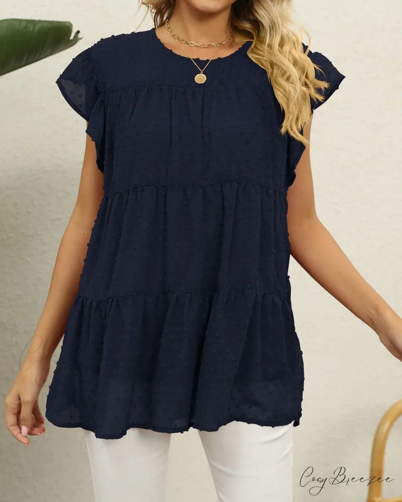 Solid Ruffle Color Arm Blouse Dark blue / S