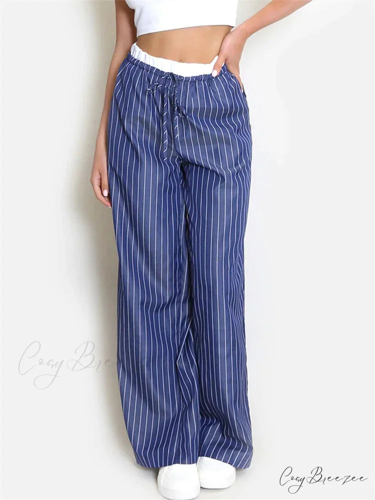 Solid Shade Frilled Low-Waist Elastic Bell Pant DARKBLUE / S pant-250223