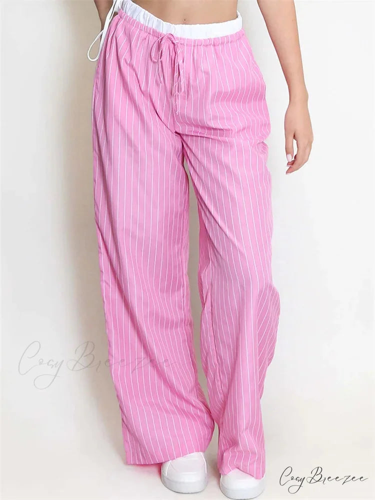 Solid Shade Frilled Low-Waist Elastic Bell Pant PINK / S pant-250223