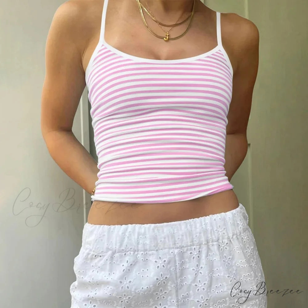 Solid Striped Slim Crop Top pink / S croptop-250223