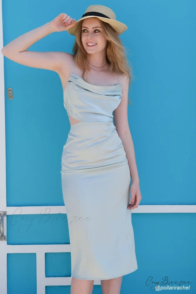 Solid Tie Backless Cami Dress Mint Green / S