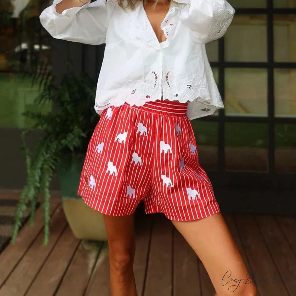 Solid Tiered Gathered Slim Short Red / S short-250223
