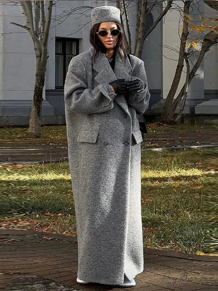 Solid Turn-Down Collar Loose Coat GREY / S overcoats-241228