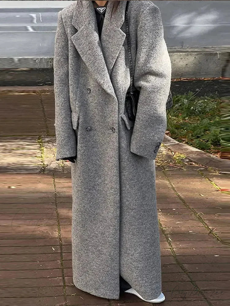 Solid Turn-Down Collar Loose Coat overcoats-241228