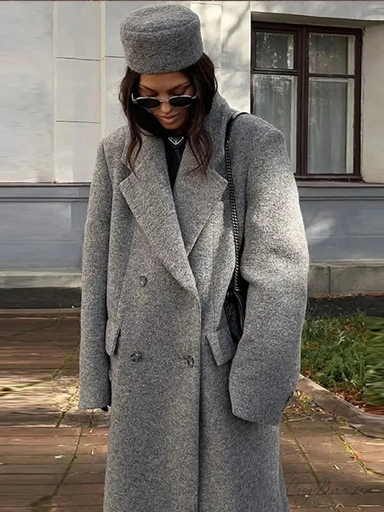 Solid Turn-Down Collar Loose Coat overcoats-241228