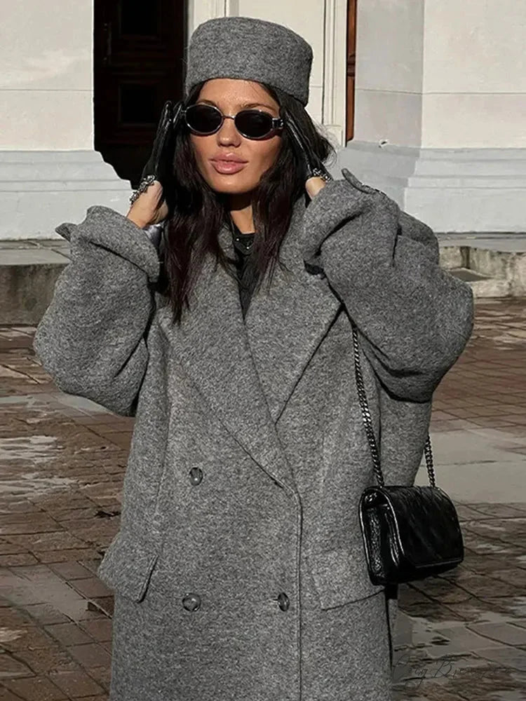 Solid Turn-Down Collar Loose Coat overcoats-241228