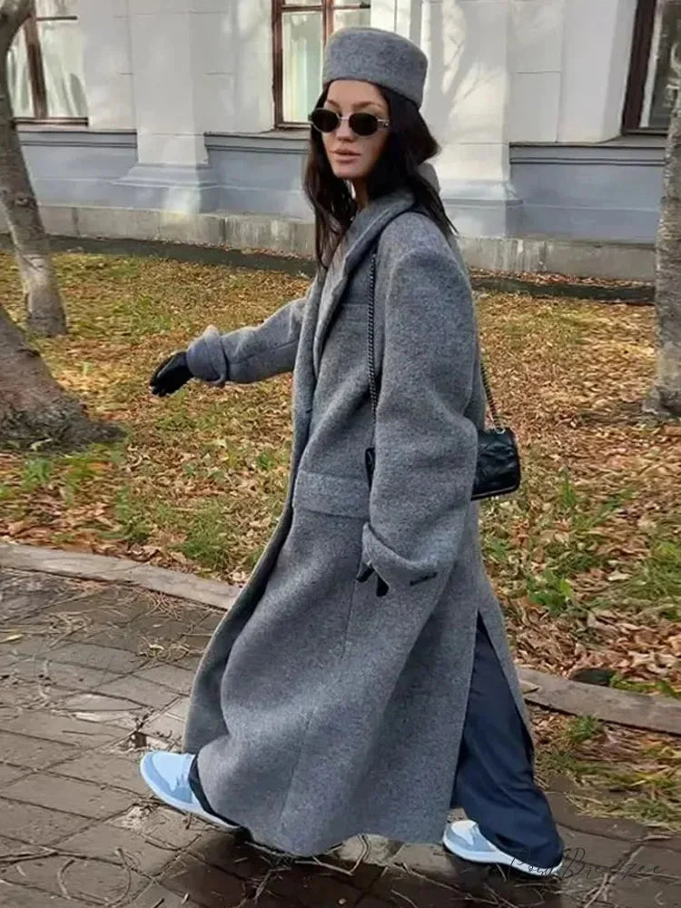 Solid Turn-Down Collar Loose Coat overcoats-241228