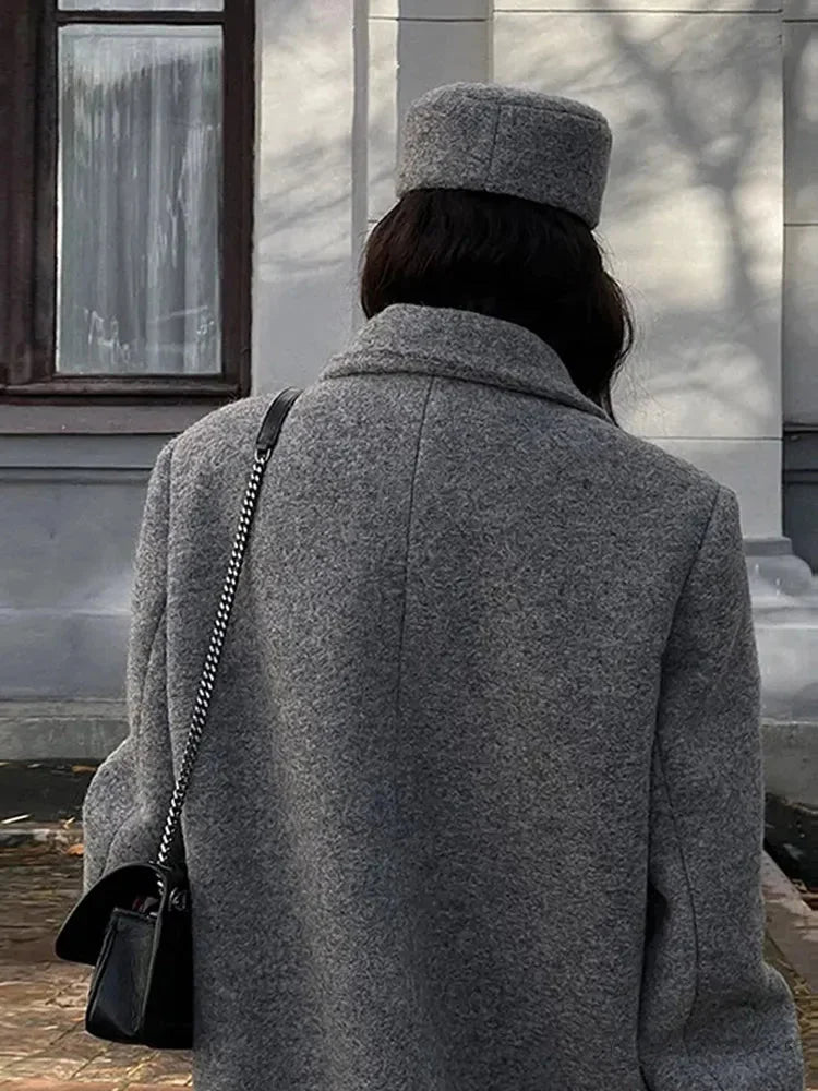 Solid Turn-Down Collar Loose Coat overcoats-241228
