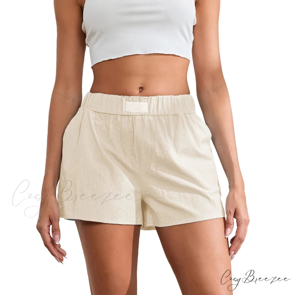 Solid Wide-Leg Pocket Shorts beige / S short-250223