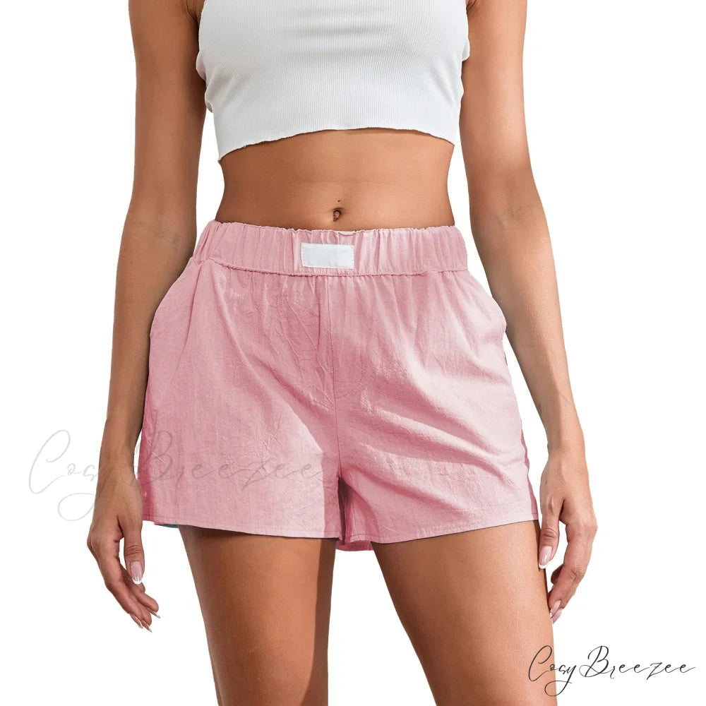 Solid Wide-Leg Pocket Shorts pink / S short-250223
