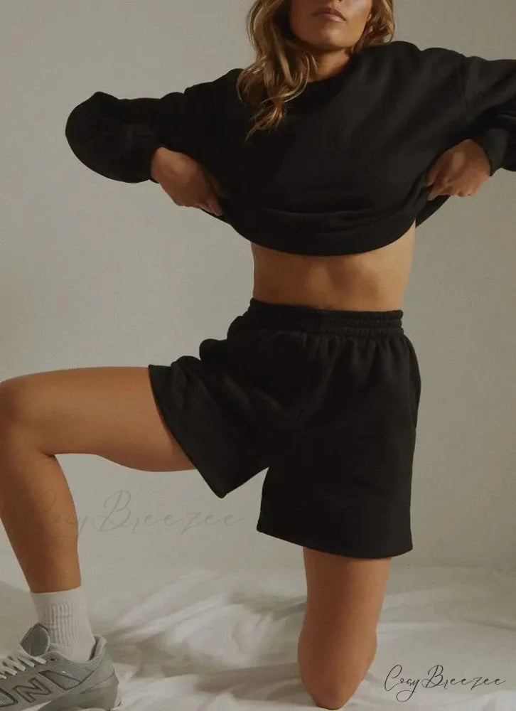 Solid Wide-Leg Slant Pocket Shorts Black / S short-250223
