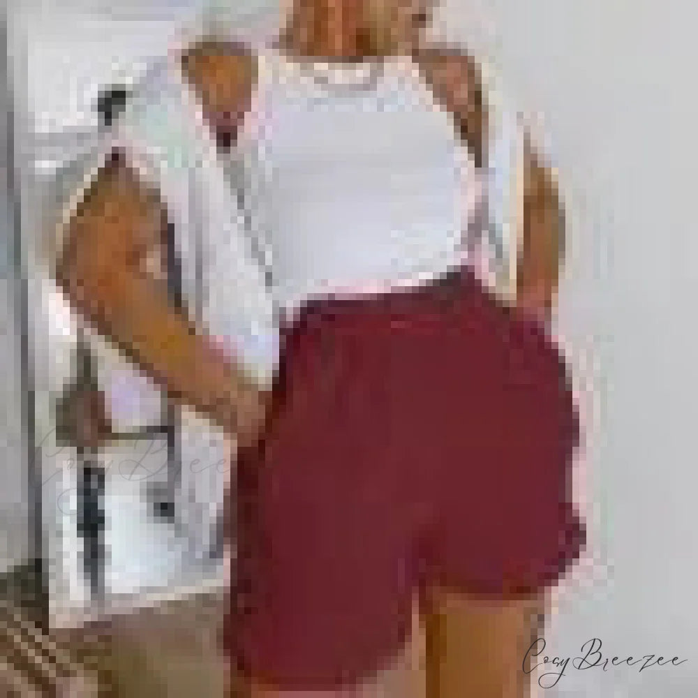 Solid Wide-Leg Slant Pocket Shorts Claret / S short-250223