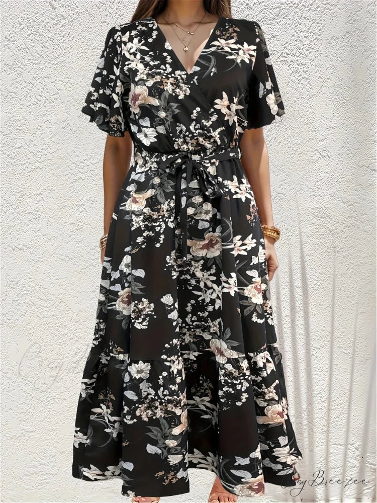 Sophisticated Floral A-line Dress Black / S oldfloraldress-250126