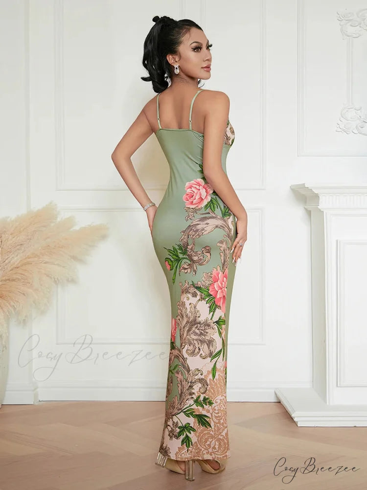 Sophisticated Floral Spaghetti Strap Backless Dress floraldress-250126