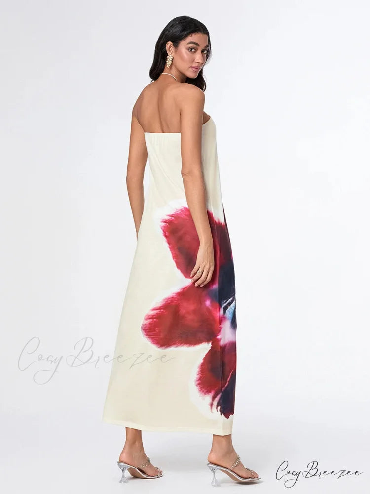 Sophisticated Floral Strapless Relaxed Dress floraldress-250126