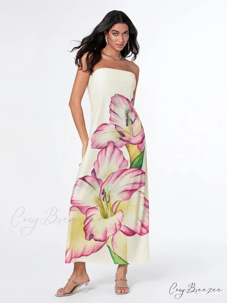 Sophisticated Floral Strapless Relaxed Dress floraldress-250126