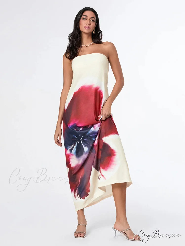 Sophisticated Floral Strapless Relaxed Dress floraldress-250126