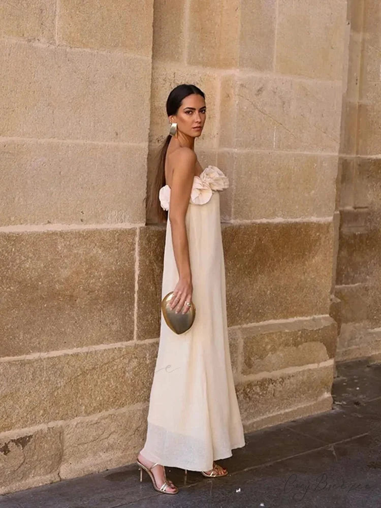 Sophisticated Floral Wrap Sleeveless Backless Maxi Dress APRICOT / S floraldress-250126