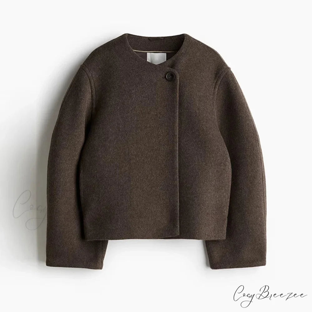 Sophisticated Solid Wool One-Button Coat coffee color / S overcoats-241228