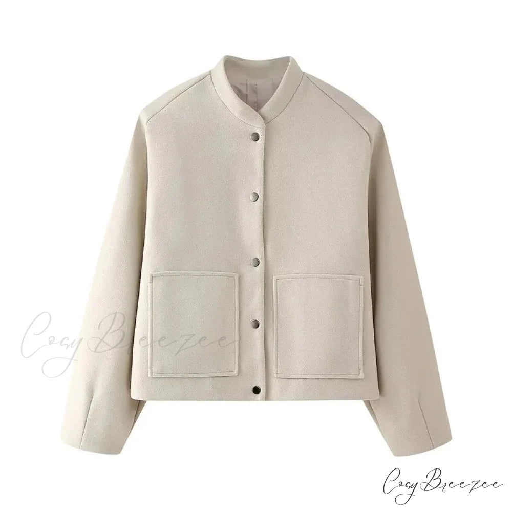 Sophisticated Solid Wool One-Button Coat white / S overcoats-241228