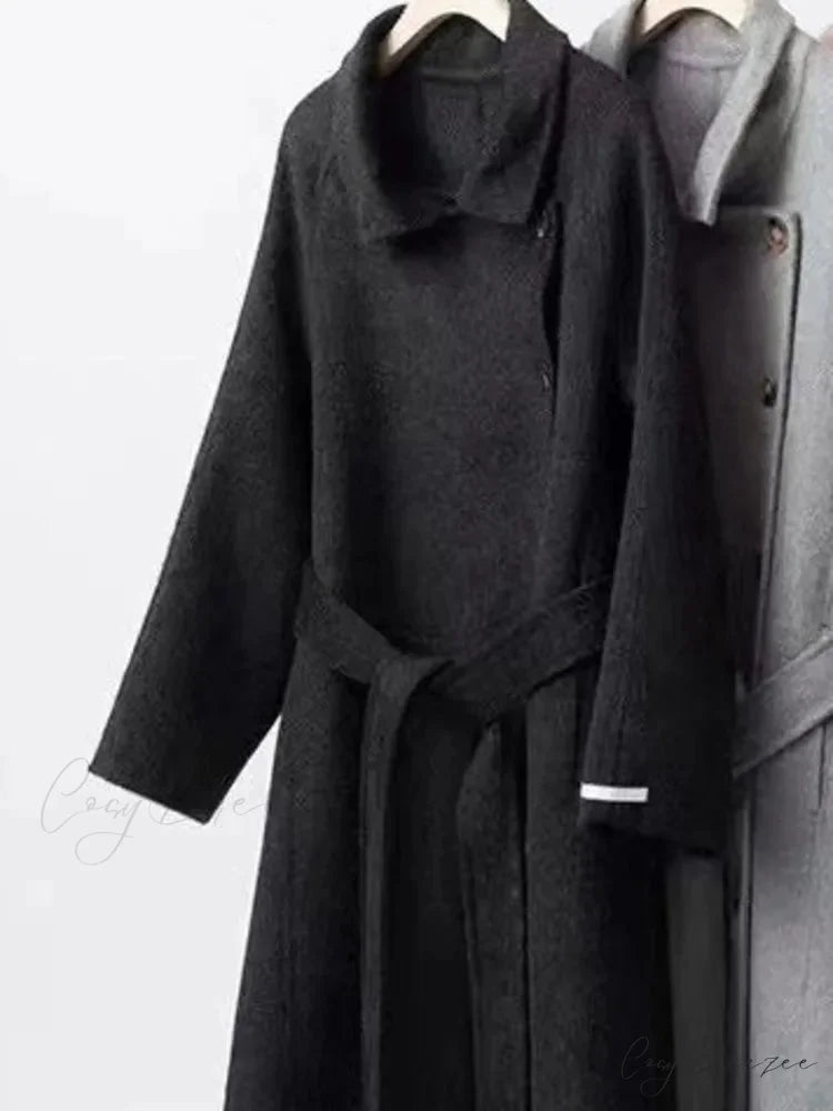 Sophisticated Turtleneck Wool Cashmere Coat Black / S overcoats-241228