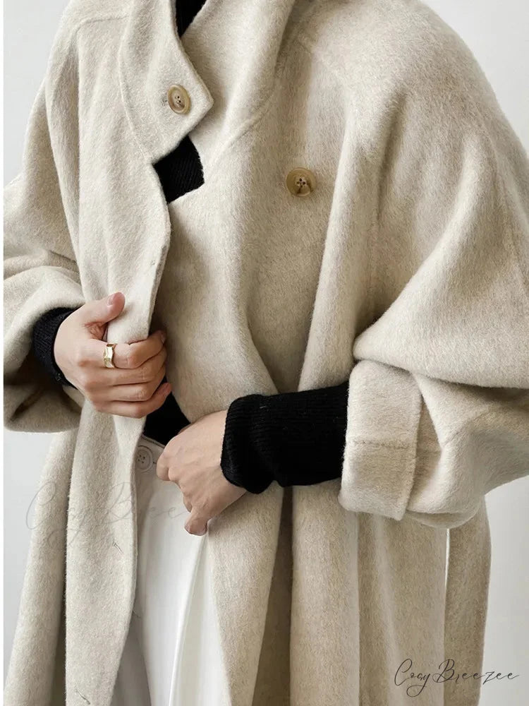 Sophisticated Turtleneck Wool Cashmere Coat overcoats-241228