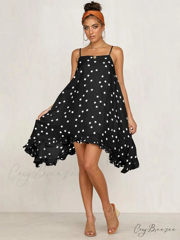 Spaghetti-Neck Gown Dot Bohemia Chiffon Mini in Warm-Season Style S / WHITE