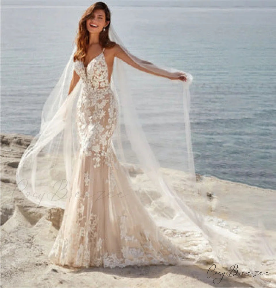 Spaghetti Strap Elegant Wedding Dress white / US 2 weddingdress-250223