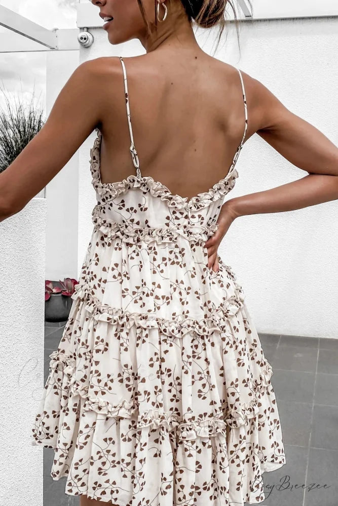 Spaghetti Strap Floral Lace Trim Sundress Flared Ruffled Prairie Dress floraldress-250126