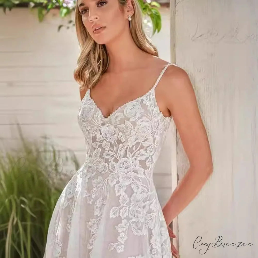 Spaghetti Strap Sheer Tail Wedding Dress weddingdress-250223