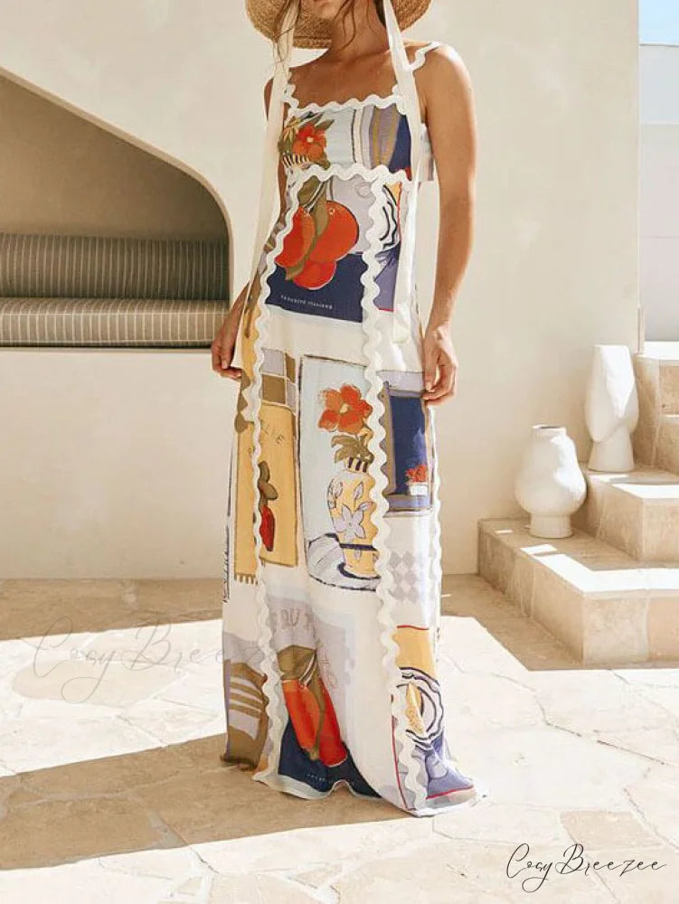 Spaghetti Strap Stylish Printed Maxi Dress Multi-Color / S