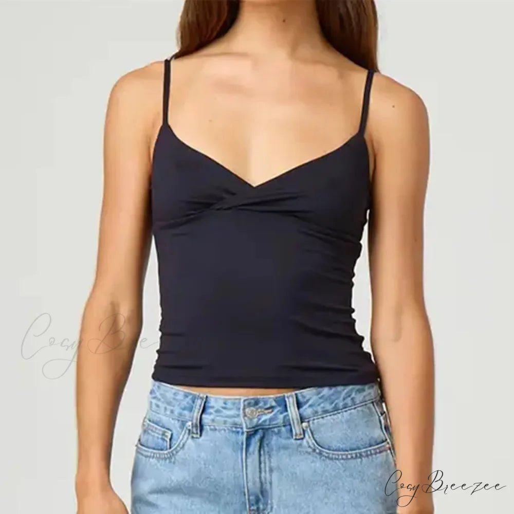 Spaghetti Strap V-Neck Crop Top black / S croptop-250223