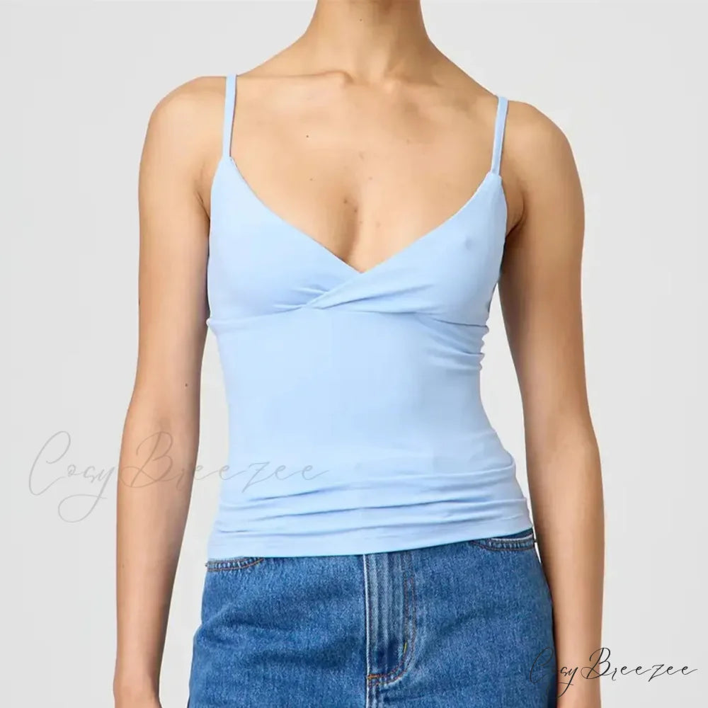Spaghetti Strap V-Neck Crop Top blue / S croptop-250223