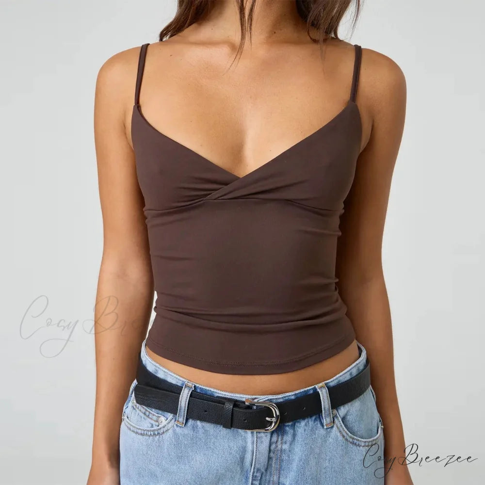 Spaghetti Strap V-Neck Crop Top brown / S croptop-250223