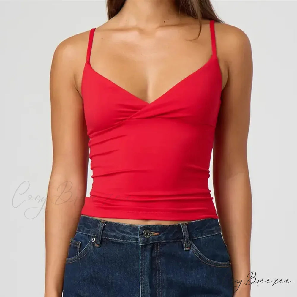 Spaghetti Strap V-Neck Crop Top red / S croptop-250223