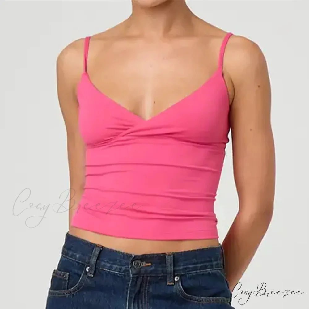 Spaghetti Strap V-Neck Crop Top rose / S croptop-250223