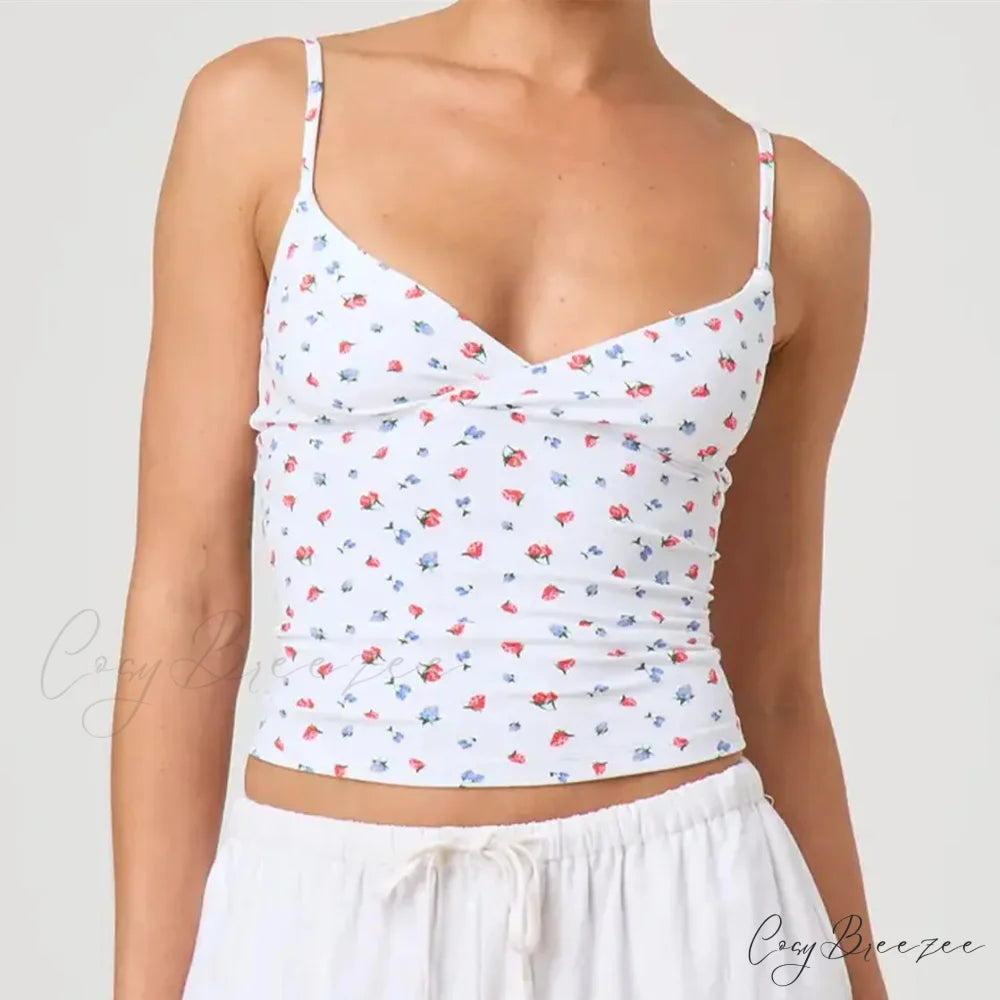 Spaghetti Strap V-Neck Crop Top white 2 / S croptop-250223