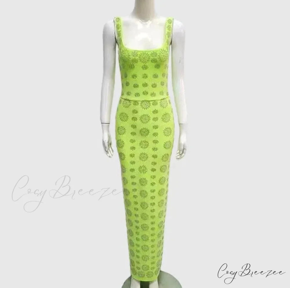 Sparkling Diamonds Ankle-Length Party Dress Green / XS