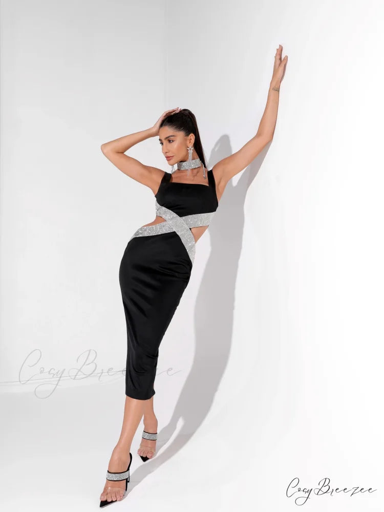 Sparkling Diamonds Midi Party Dress
