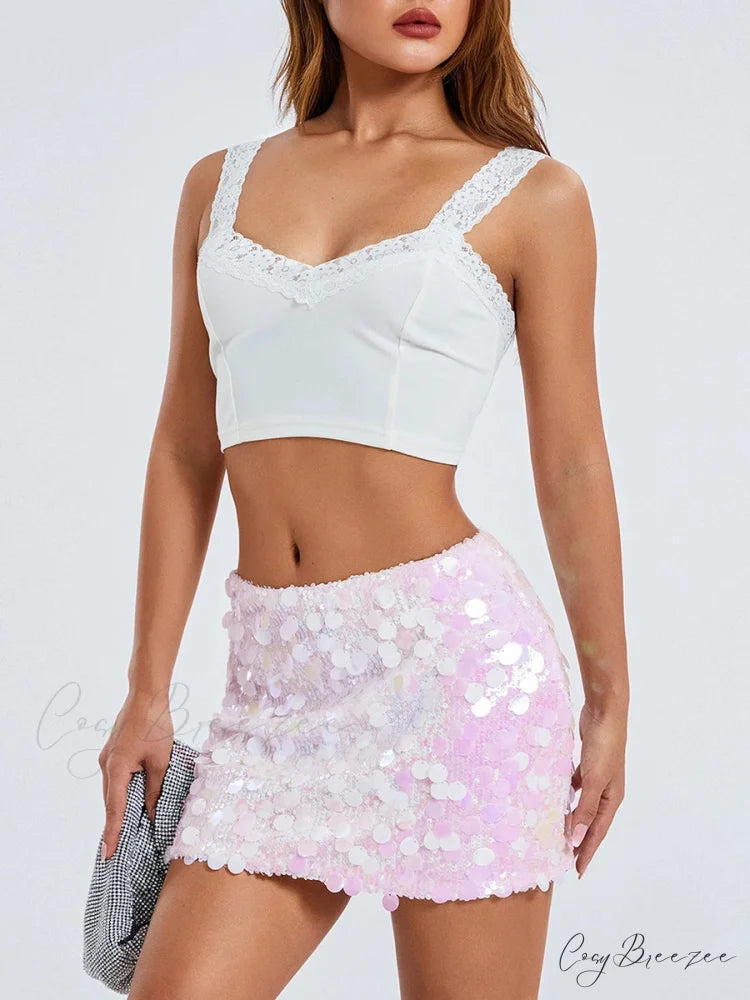 Sparkling Sequin Glitter Mini Skirt skirts-250223